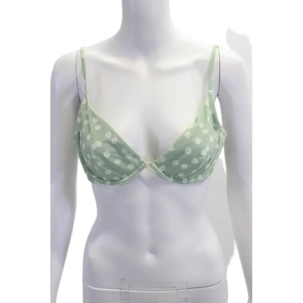 ONIA Womens Hook Back Underwired Micro Daisy Liana Bikini Top Green White XL